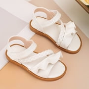 Staki Girls Summer Sandals Girls Sandals Toddler Little Big Kids Kid Cute Open Toe Flats Dress Sandals Summer Shoes(White,12 Little Kid)