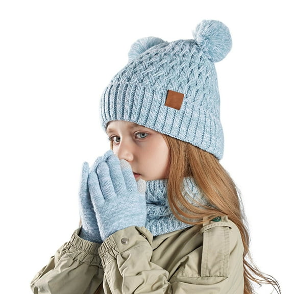 Children Winter Hat Scarf Gloves Set Fashionable Outdoor Warm Three Piece Accessory for Cold Weather