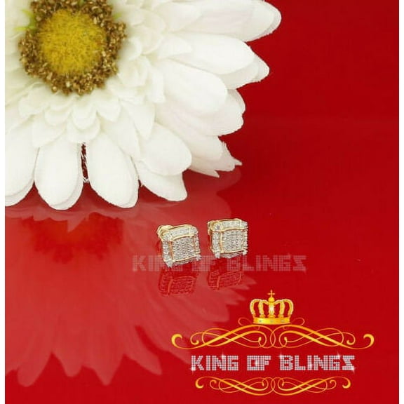 King of Bling's 0.25ct Diamond 925 Sterling Silver Yellow Square Earring For Men's / Women's