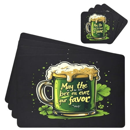 

Wobogo Stpatricks Day Beer Placemats Coasters Set of 4 Heat-resistant Non-slip Easy to Clean Square Dinner Plate Mat