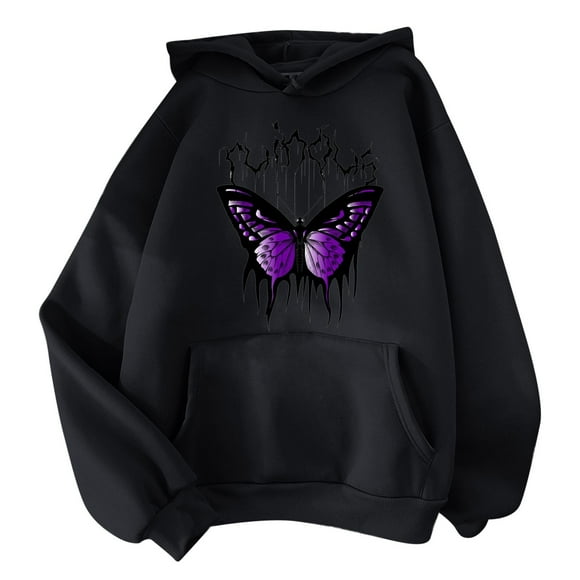 DondPO Womens Sweatshirt Women's Print Long Sleeved Sweatshirt Blouse Pullover Solid Color Hooded Womens Hoodies Womens Fall Jackets Black S Clearance！