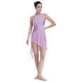 thumbnail image 7 of Aislor Women's Lyrical Dance Flower Applique Halter Strappy Asymmetric Flowy Tulle Skirt Contemporary Dress Light Purple S, 7 of 7