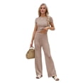 thumbnail image 1 of Womens Summer 2 Piece Outfits Color Block Short Sleeve Tops Tracksuit Slim Fit Pants Matching Set Lounge Sets 2026 Pale Pinkish Gray S, 1 of 8