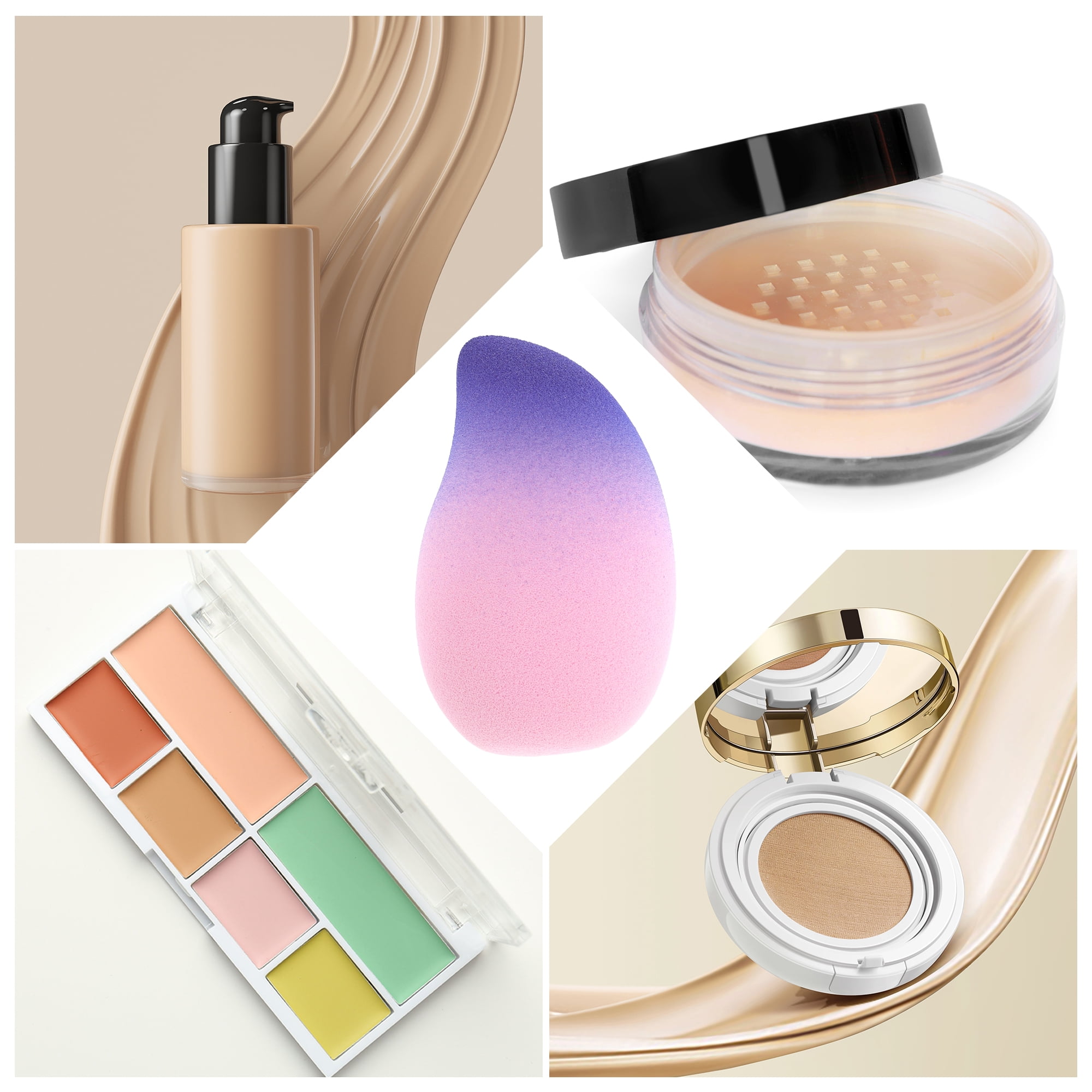 Unique Bargains 1 Pc Gradient Mango Face Makeup Sponge for Makeup Application Pink, Blue