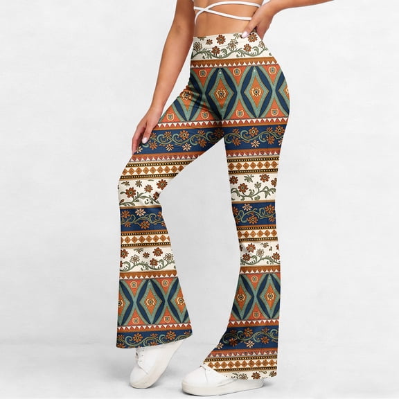 CHUMUD High Waist Workout Pants for Petite Women Boho Stretchy Floral Gym Flare Pants Tummy Control Yoga Pants Outdoor