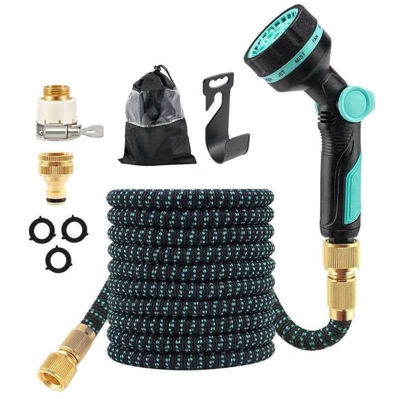 100 ft Garden Hose - Kink Free Flexible Water Hose 100ft with 10 Pattern Spray Nozzle, 3/4 Solid Brass Connectors, Retractable Latex Core - Lightweight Hose.