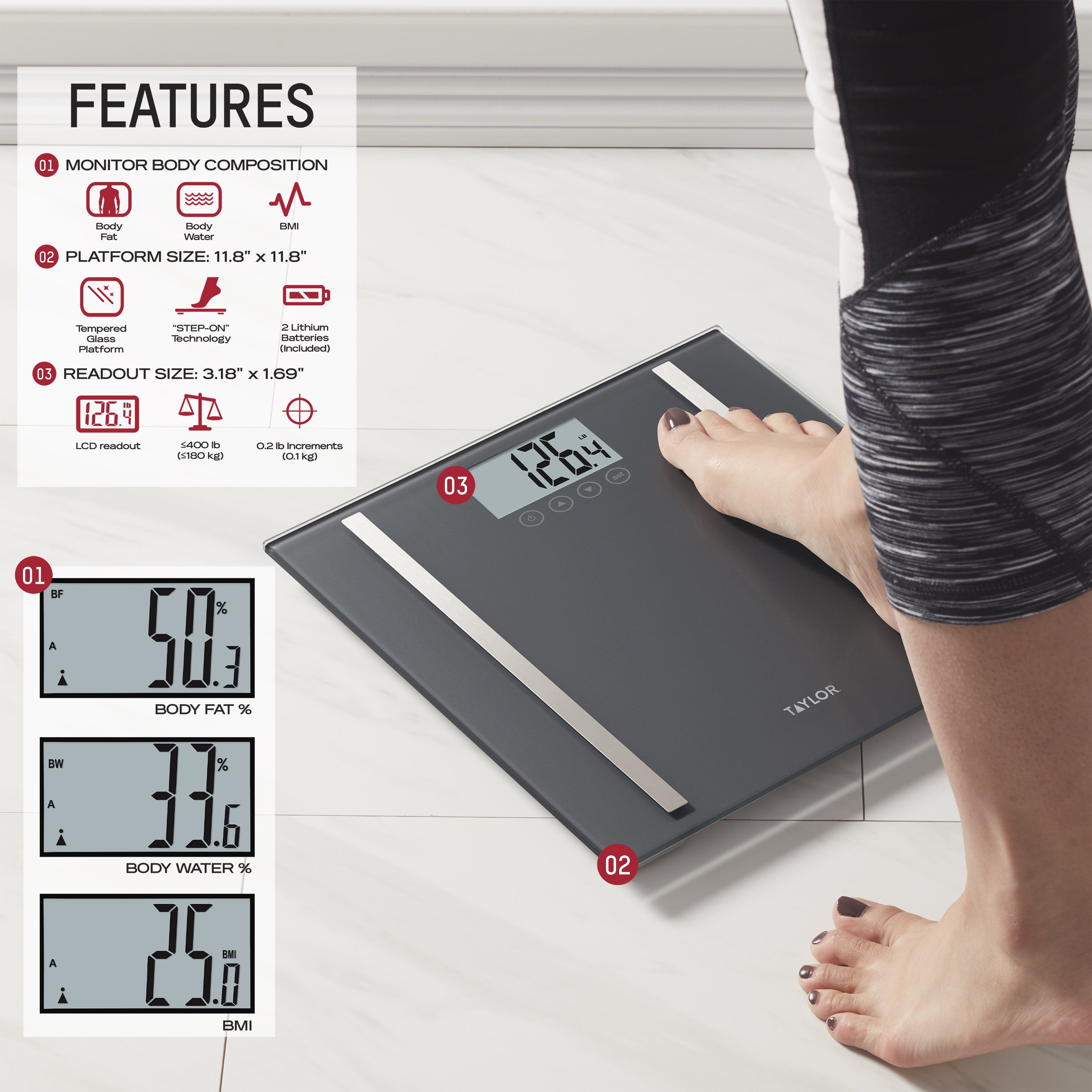 Taylor Bluetooth Smart Body Composition Scale, with AIFIT App. – Taylor USA