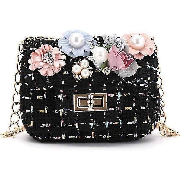 Girl Bag Flower Crossbody Shoulder Bag for Girls 2-5 Years (black) - ya01