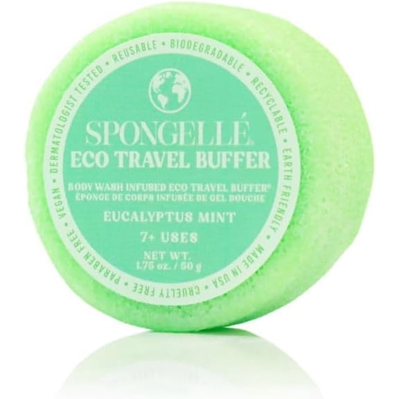 SPONGELLÉ Eco Travel Bath Sponge, Travel Size Loofah Body Sponge, Eucalyptus Mint, 1.75 oz