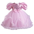 thumbnail image 4 of ITSAME Girls Formal Tutu Dresses Sequin Bow Puff Sleeve Princess Wedding Pageant Party Gown Pink Size 7-8, 4 of 7