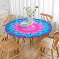 thumbnail image 3 of Pink Blue Tie Dye Flower Pattern Round Fitted Tablecloth with Elastic Edge,Dining Table Cover Waterproof,Outdoor Round Tablecloth for Camping,Dining,Indoor and Outdoor, 3 of 7