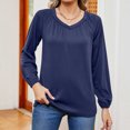 thumbnail image 3 of Scyoekwg Womens Long Sleeve Tops V-Neck Pleated T-shirt Loose Solid Color Dressy Casual Blouse Tops for Women Trendy Lightweight Tshirt Pullover (Navy,L), 3 of 4