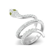 925 Sterling Silver Round Peridot Cobra Snake Women Mother's Day Gift Wrap Rings