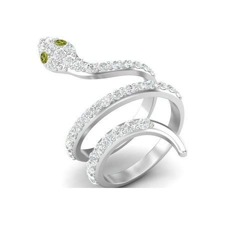 925 Sterling Silver Round Peridot Cobra Snake Women Mother's Day Gift Wrap Rings