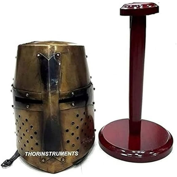 THOR INSTRUMENTS Knight Crusader Templar Medieval Armor Helmet Halloween Costume With Stand Free Rustic Vintage Home Decor Gifts