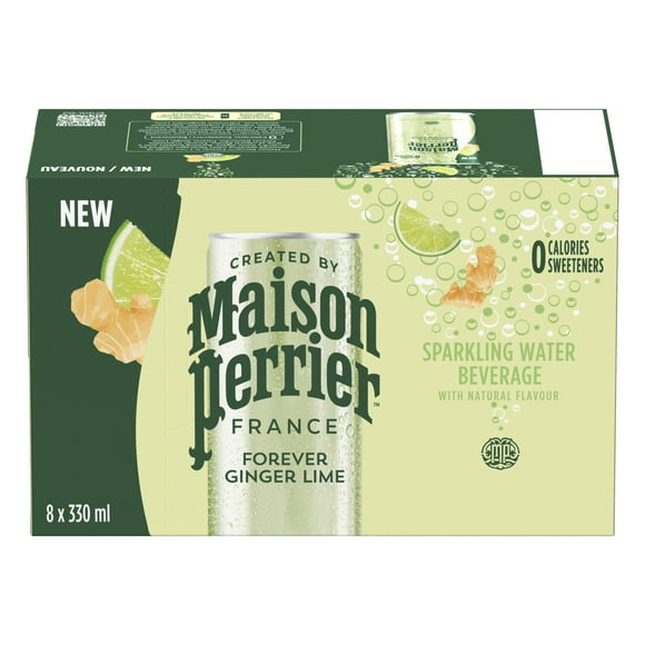 Maison Perrier Infiniment Gingembre Lime, boisson à l’eau pétillante, arôme naturel de gingembre et de lime, sans calorie, sans édulcorant, sans sodium, recueillie et embouteillée en France 2.64 2.64LTR