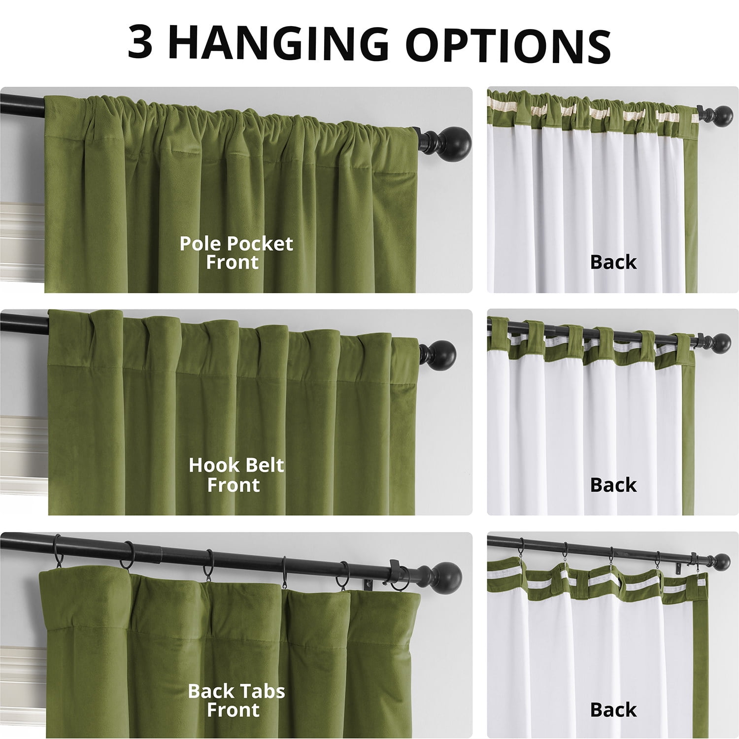 Half Price Drapes Signature Basque Green Velvet Blackout Curtains For Bedroom(1 Panel), 50WX 108L