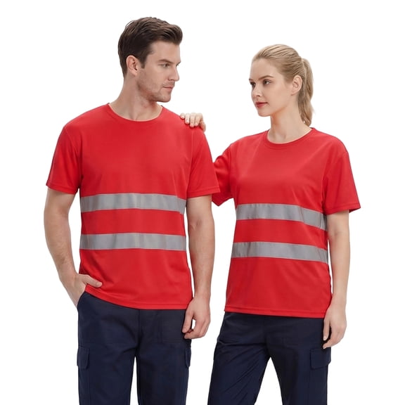 Domuza Men High Visibility Reflective Work T‑Shirt, Class 3 Hi‑Vis Safety Shirt, Quick‑Dry Mesh Short Sleeve Top, Protective Workwear for Construction
