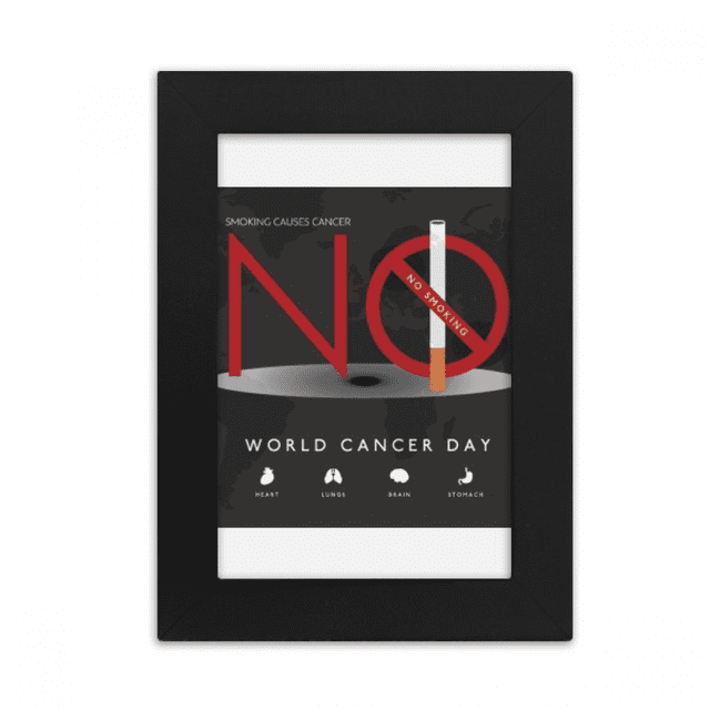 Logo Día Mundial del cáncer no fumar Marco de Fotos de escritorio imagen Arte Negro Pintura 5x7 pulgadas