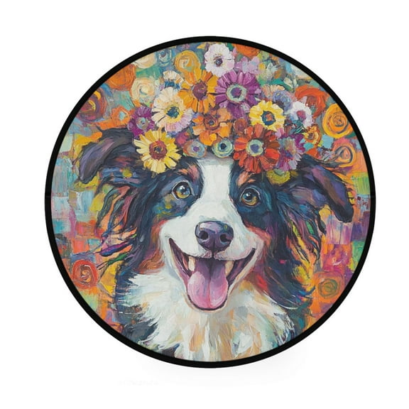 BZSMCE Round Decorative Floor Mat Loving Dog Pattern 36.2IN