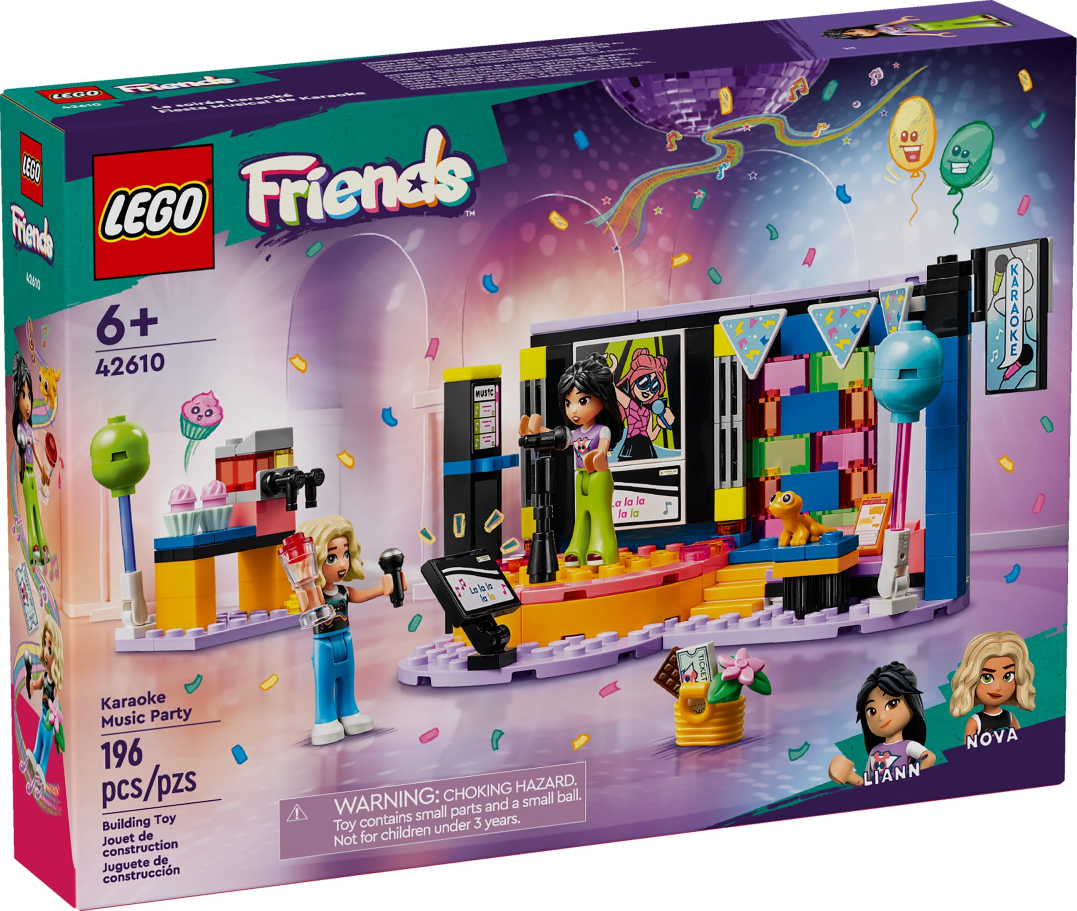 LEGO Friends Karaoke Music Party Set, Pretend Play Toy for Kids, Girls and Boys Ages 6 Years and Up Who Love Singing, Includes Mini-Doll Characters Liann and Nova and a Gecko Figure, 42610