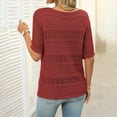 thumbnail image 3 of Fesfesfes Women's Fashion Tops Casual Half Sleeve Round Neck Knitted Crochet Sweater Spring Fall Breathable Hollow-Out Trendy Blouses(Red,M), 3 of 7