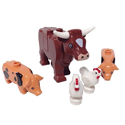 Lego Farm Animals Bundle 1 Reddish Brown Cow with Horns 2 Black