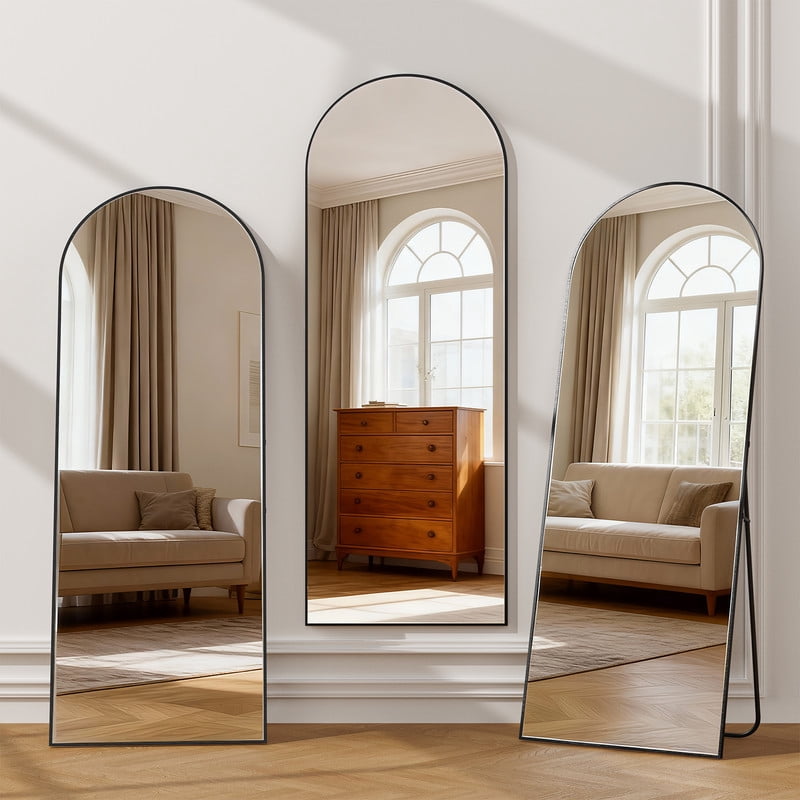 Arched Full Length Mirror, 59"x16" Large Floor Mirrors, For Wall Door Bedroom Bathroom Living Room (Black)