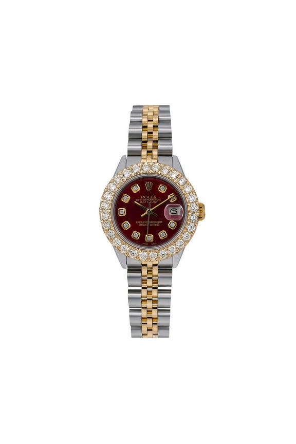 Pre-Owned Rolex DateJust Diamond Watch 6917 26mm Red Diamond Dial With Two Tone Jubilee Bracelet