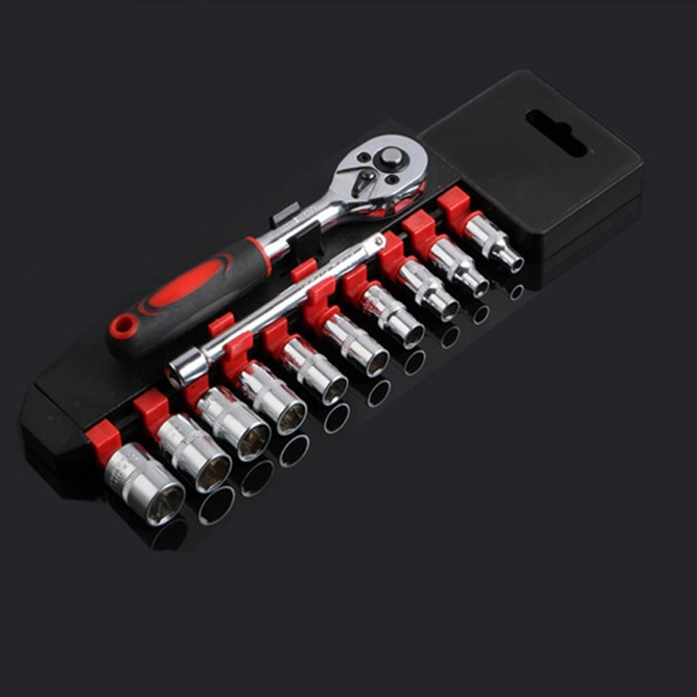12pcs 1/4Inch Ratchet Wrench Kit Chrome Alloy Socket Wrench + 10