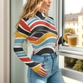 thumbnail image 3 of joogoo Women's Mock Turtle Neck Long Sleeve Bodysuit Tops Abstract Graffiti Stripe Stretchy Romper Jumpsuit M, 3 of 8
