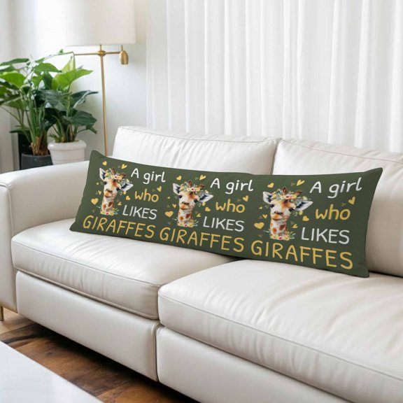 Green Giraffe Body Pillow Covers 20"x54", Love Heart Spring Floral Botanical Soft Brushed Microfiber Breathable Throw Pillow Covers, Pillowcase with Zipper for Couch Sofa Bedroom Living Room