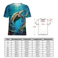 thumbnail image 2 of Nautical Green Sea Turtles Womens Tops Women's Fashion Casual Short Sleeve Flower Print Round Neck Pullover Top Blouse, 2 of 6