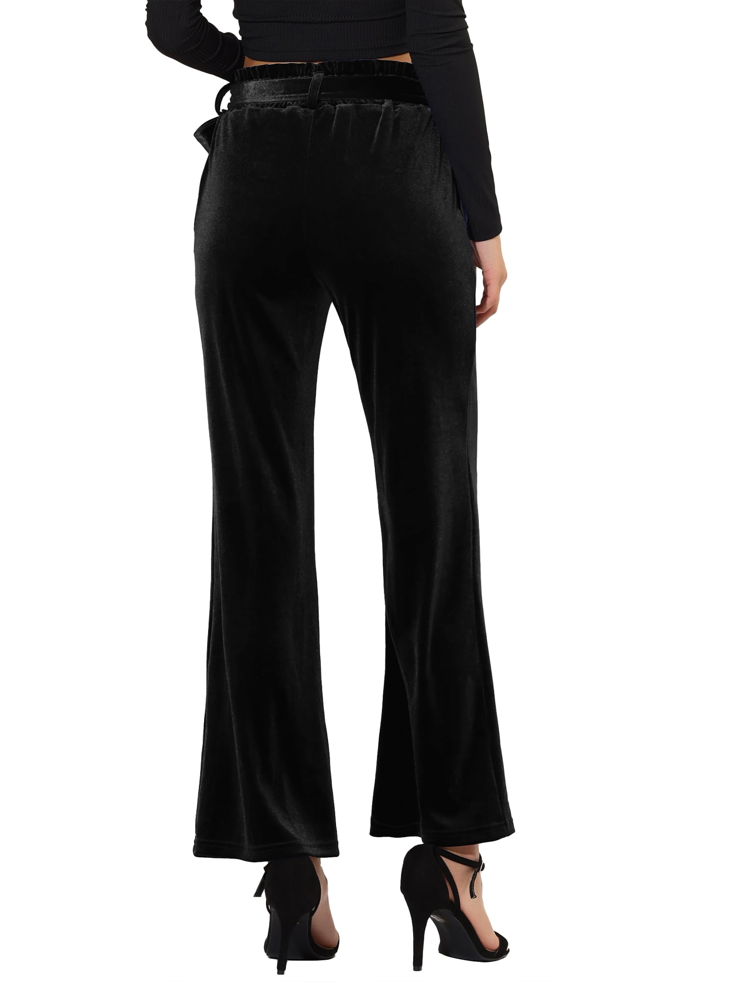 DARING DIVA Women's Velvet Tie Waist Wide Leg Stretchy Pants Trousers XS Black