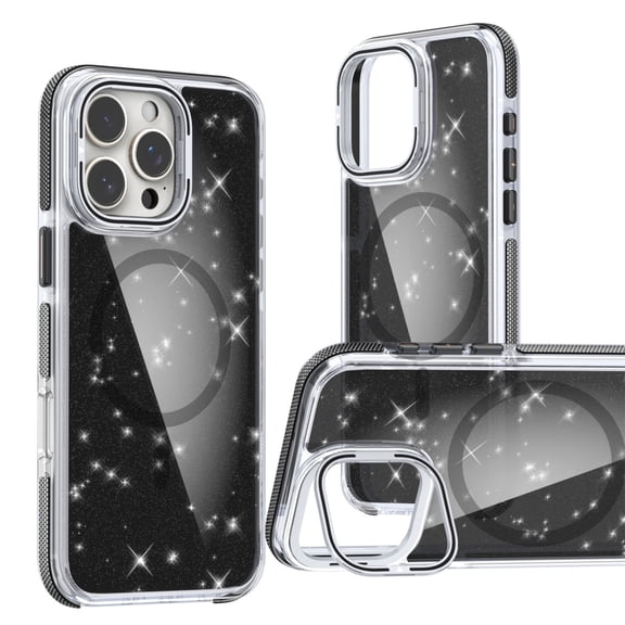 CCSmall for Apple iPhone 16 Pro Max Case Clear Bling with Camera Lens Ring Stand, [Crystal Anti-Yellowing] Compatible with MagSafe Girls Women Cute Sparkle Case Cover for iPhone 16 Pro Max XCS Black