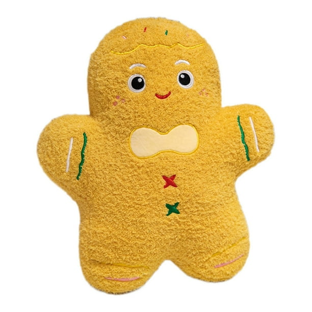 Cojín de Sofá de Peluche Navideño BLESIY Adorno de Regalo Almohada para Vitrinas Dormitorios Salas de Estar Pan de Jengibre Amarillo