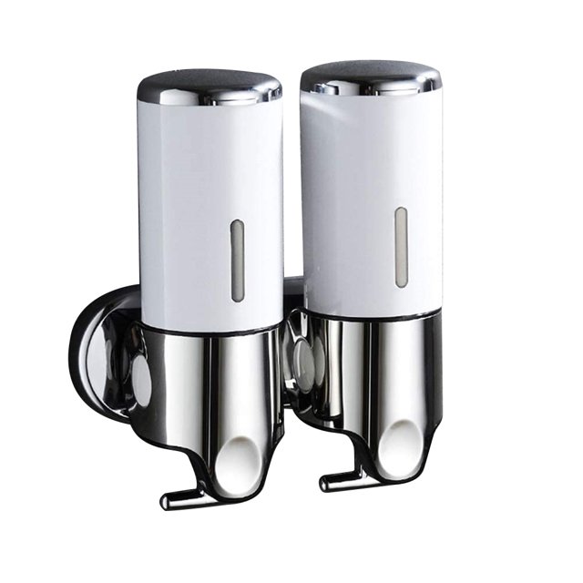 Yuarrent Dispensador de jabón de ducha doble de acero inoxidable, soporte suave, caja de plástico Manual, accesorios de baño, suministros para el hogar Juegos de accesorios de baño Blanco Yuarrent HA011287-04B