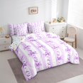 thumbnail image 4 of Manfei Cartoon Purple Bow 7-Piece Twin Bedding Sets for Kids, Kawaii Princess Ribbon Bedding Comforter Set, Stripes Abstract Reversible Sheet Sets, Lightweight Room Decor, 4 of 8