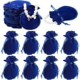 thumbnail image 1 of 100 bolsas de terciopelo con cordón, 9,5 x 7,5 cm, color azul, para joyería, regalo de Navidad, boda, cumpleaños, fiestas., 1 of 9