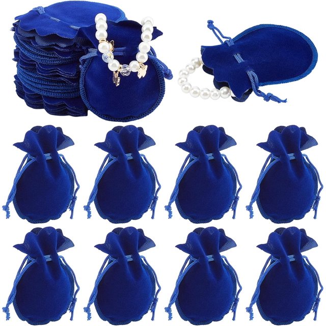100 bolsas de terciopelo con cordón, 9,5 x 7,5 cm, color azul, para joyería, regalo de Navidad, boda, cumpleaños, fiestas.