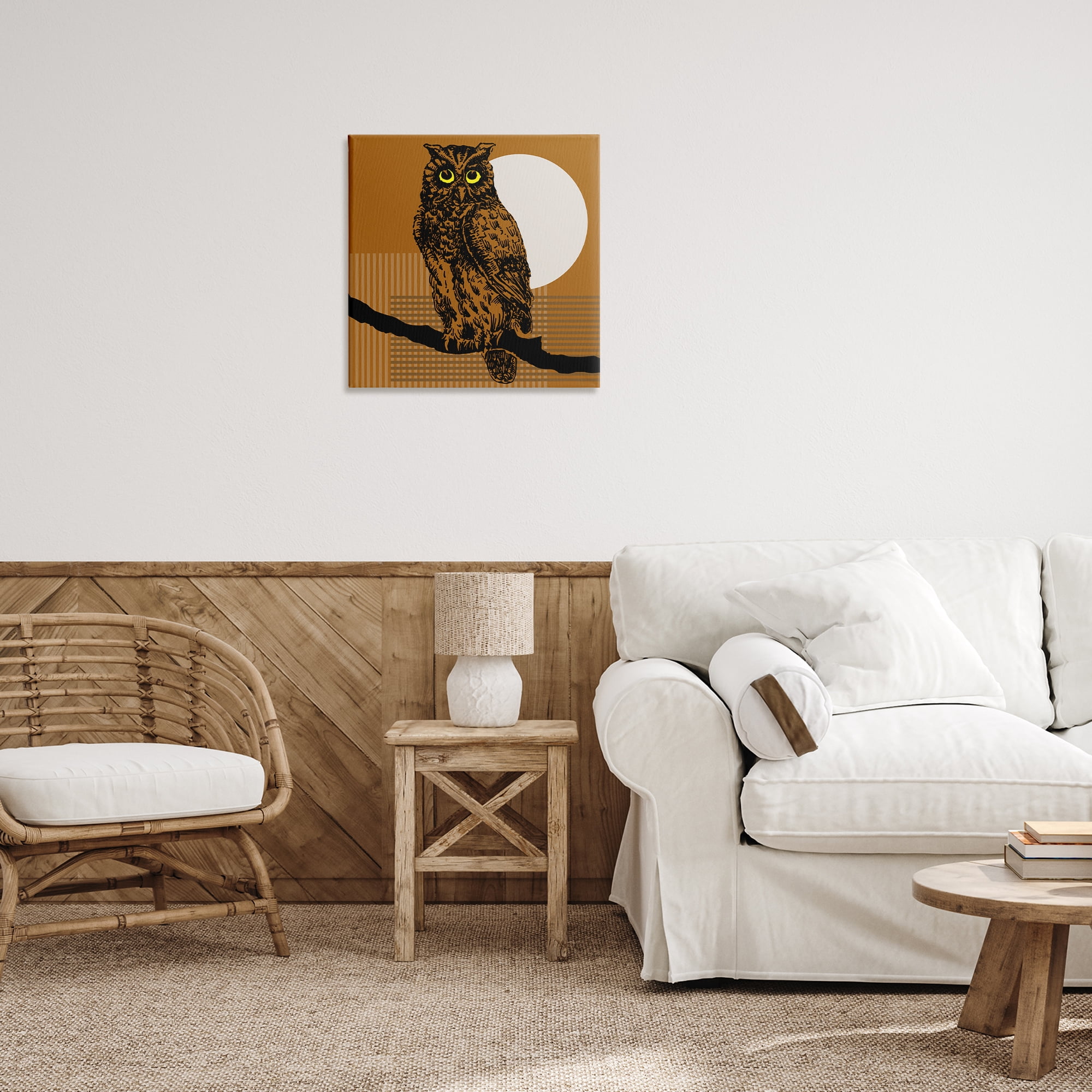 Stupell Industries Owl Perched with Moon Animals & Insects Painting Gallery Wrapped Canvas Art Print Wall Art, 24 x 24