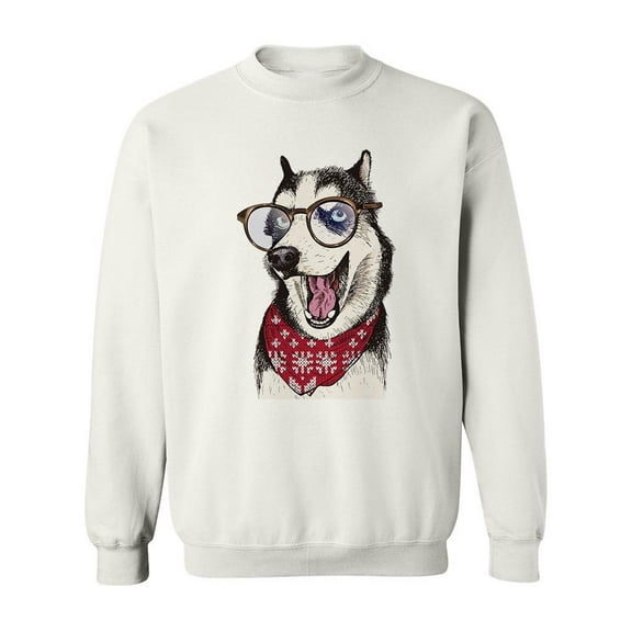 Cute Husky With Glasses Sweatshirt Men -Image by Shutterstock, Male x-Large