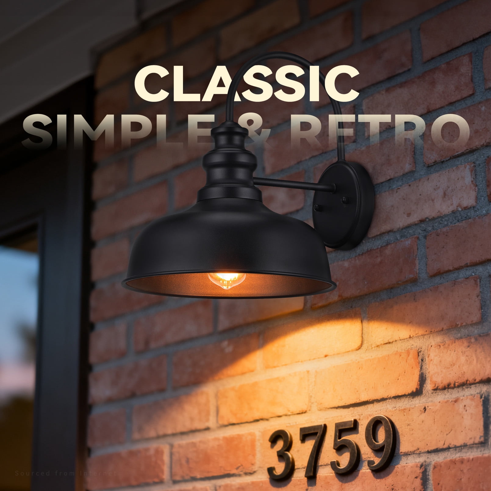 2 Pack 11 Inch Gooseneck Barn Light, Farmhouse Wall Sconce, E26 Base, Waterproof
