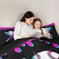 thumbnail image 4 of Erosebridal Neon Baseball Bats Full Size Comforter Sets, Sport Bedding Sets for Boys and Girls, Black Reversible 3pcs, 1 Comforter and 2 Pillowcases, 4 of 6