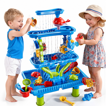 Lucky Doug 4-Tier Water Table Sand Beach Outdoor Toys, Kids Outdoor Toys Water Play Set for Toddlers Boys and Girls Ages 2-6 Years Old