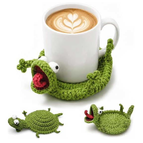 Crochet Funny Flip-Up Lizard Coaster, Handmade 3D Cute Mug Rug