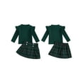 thumbnail image 2 of Toddler Kids Girl 2 Piece Outfit 12 18 24 Months 2T 3T 4T 5T Ribbed Long Sleeve Shirt and Plaid Skirt Set for Baby Fall Cute Clothes, 2 of 9