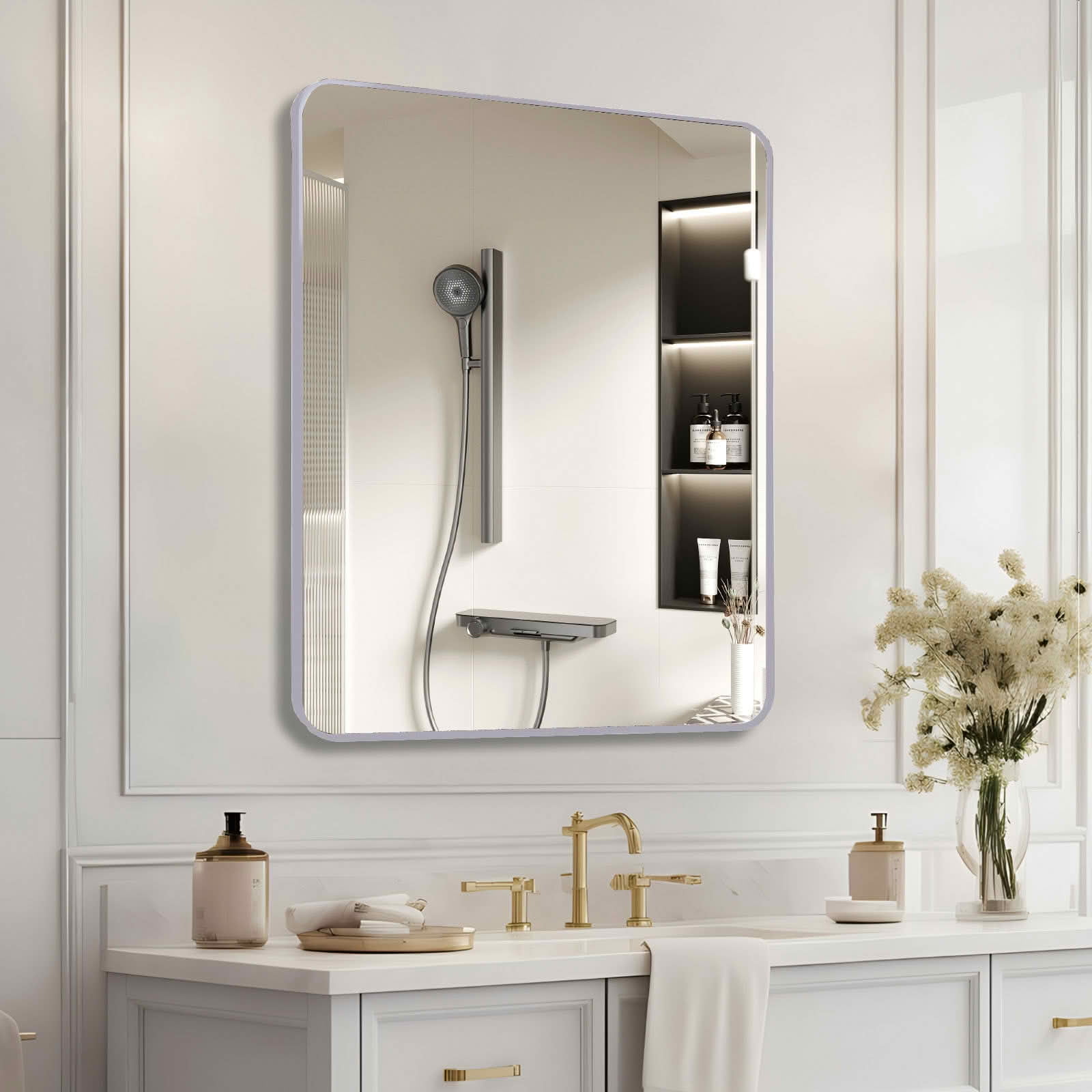 MAYEERTY 36x36 Inch Silver Metal Framed Square Bathroom Wall Mirror, for Home Bathroom Vanity