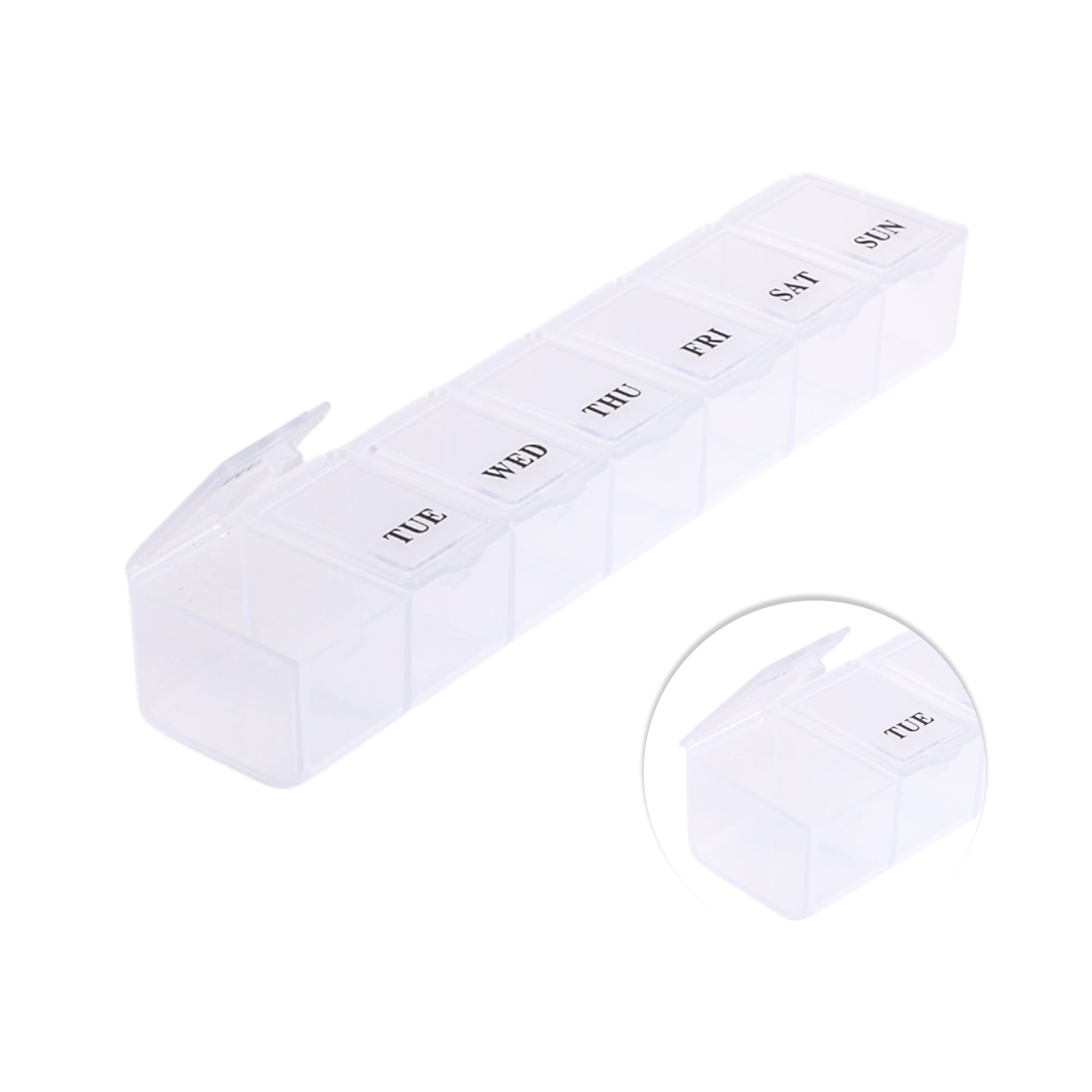 Unique Bargains Waterproof 7 Grids Single Row Hung Chain Pill Case for Travel Clear White