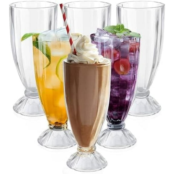 6 Pack Plastic Milkshake Glasses, 15 oz Milkshake Cups Ice Cream Sundae Glasses, Clear Old Fashioned Soda Glasses for Smoothies, Root Beer, Parties, Events$$Home Decor, Kitchen, & Other